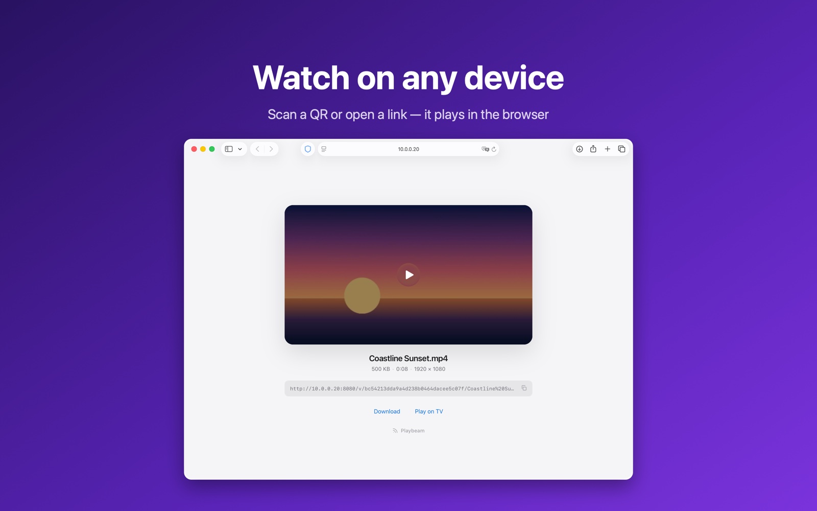 A shared video open in the browser, ready to play